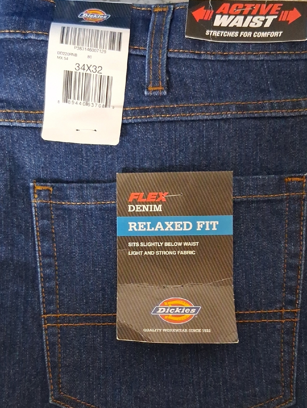 Dickies Relaxed Fit Flex Denim Jeans - Dark Blue with Orange Stitching
